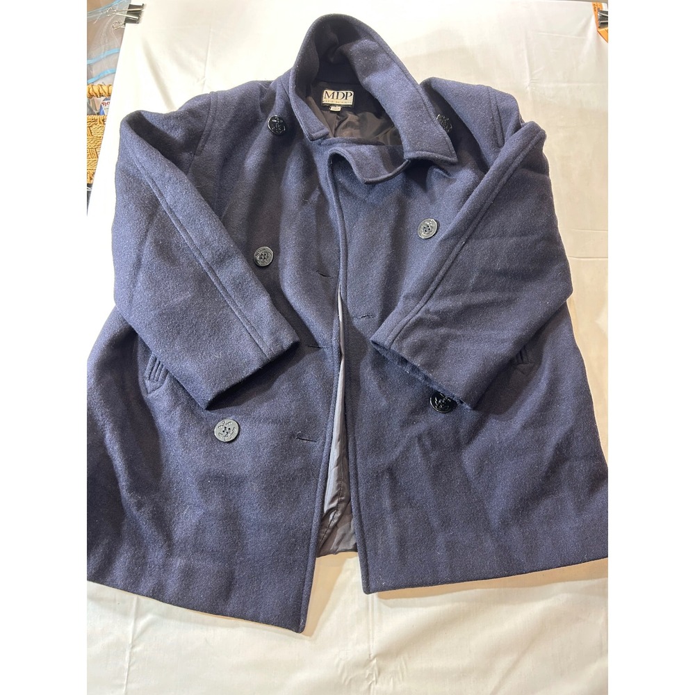 Vintage Mario De Pinto Navy Blue Wool Blend Double Breasted Peacoat Made in USA